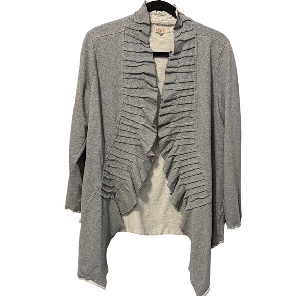Fever Sweaters - Fever 100% Cotton Gray Ruffled Open Front Cardigan